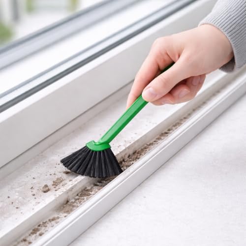 Mini Keyboard Cleaning Brush Set (3-Pack), Detail Crevice Cleaning Tool with Scraper and Microfiber Head for Window Tracks, Air Vents, and Electronics, Green