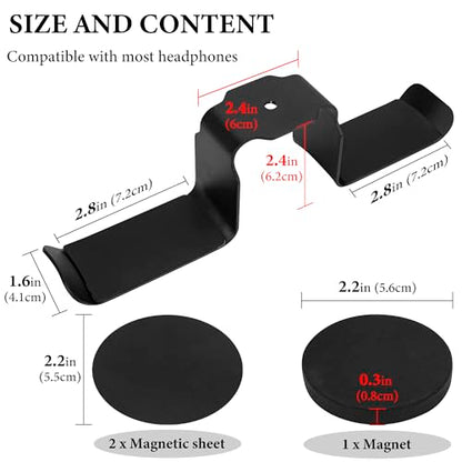 GEEKRIA Dual Magnetic Headphone Holder, Aluminum Headset Hook with Strong Magnet, Desk Mount Headphone Hanger, Non-Slip Rubber Pad, Holds 2 Headphones, Gaming & Office (Black) - style: Two Seater