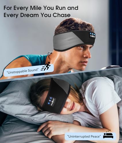 MUSICOZY Bluetooth 5.4 Sleep Headphones Headband Sports Wireless Audio | Earbuds 2 in 1 Design with Breathable Stretch Fabric, HD Stereo Sound Speakers for Workout Yoga Running, Nighttime Sleep Use - color: Gray & Black
