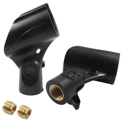 2 Pack Knob Adjustable Universal Microphone Clip | Mic Clip Holder, Screw Adapter 5/8" Male to 3/8" Female, Male to Female Adapter, For Mic Stand/Professional Use - size: 2 Clips (With adjustment knob)