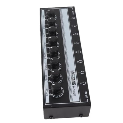 Headphone Amplifier, Stereo Headphone Amplifier Clear Sound Metal 100 to 240V Compact 8 Output and 1 Input Channels Sturdy for Stage