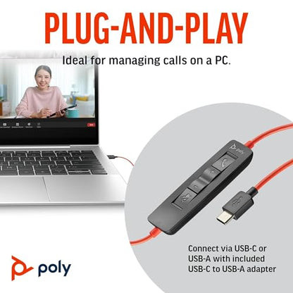 Poly Blackwire 3310 Wired Headset (Plantronics) – Flexible Microphone Boom – Monaural Design - Connect to PC/Mac via USB-C or USB-A - Works w/Teams, Zoom - Amazon Exclusive - style: 2023 Version (USB-C & USB-A)