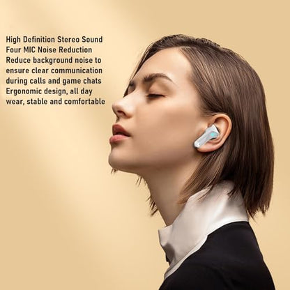 Yunseity Wireless Gaming Earbuds, 20ms Low Latency Game Earphones with Noise Canceling Mic, 2.4GHz & Bluetooth 5.3 Dual Mode, Comfortable in Ear Earphones for PC Laptop Phone (White) - color: White