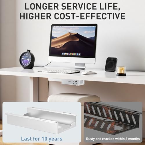 Under Desk Holder for Thunderbolt 4 Dock/Thunderbolt 3 Dock and Power Cable, Under Desk Iron Storage Rack for TS4 / TS3 Plus, No Drill, Easy Install with All Hardware Included, White - color: White