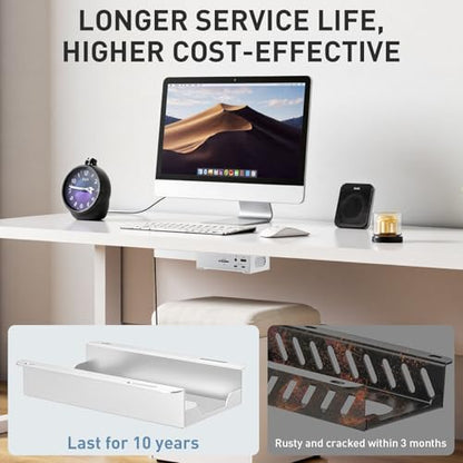 Under Desk Holder for Thunderbolt 4 Dock/Thunderbolt 3 Dock and Power Cable, Under Desk Iron Storage Rack for TS4 / TS3 Plus, No Drill, Easy Install with All Hardware Included, White - color: White