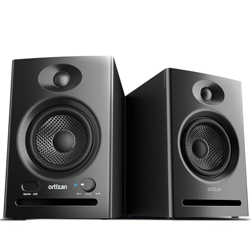 Ortizan C7 Powered Studio Monitors Pair with Bluetooth 5.3, Black | FOR HOME STUDIOS – Compact active monitors for music production, content creation, gaming and desktop audio.
