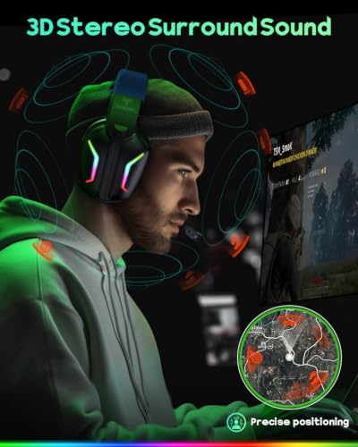 WESEARY Wireless Gaming Headset for PS5, PC, Switch & Mac| 2.4GHz -1200mAH | Bluetooth 5.4 Gaming Headphones with Mic, 20ms Ultra-Low Latency, 50H Battery Life, 3D Spatial Audio, Dynamic Lighting - color: Aurora Blue