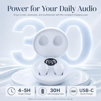 Invisible Bluetooth Earbuds for Small Ears, Skin Tone, Mini Wireless, Discreet, for Side Sleepers, Work, Office, with Smart LED Display Charging Case, White - color: White