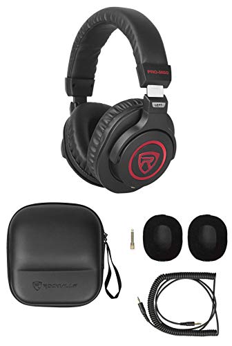 Rockville 3-Person Podcast Recording Package LINE8 USB 8-Channel Mixer and USB Audio Interface with (3) PRO-M50 Headphones, (3) RMIC-SR Mics, Stands, RHPA4 Amp, Cables (12 Items)