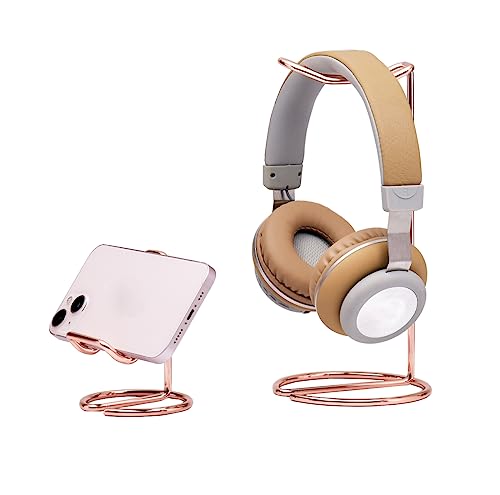 JIARI Headphones Stand and Cell Phone Stand Desktop Metal Holder Accessories 2pcs Set (Rose Gold) - color: Rose Gold