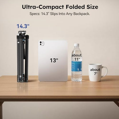 SIRUI Traveler Air-L Carbon Fiber Travel Video Tripod, Fluid Head, 61" | 8° Leveling Base, 11LB Load, 360° Pan, ±90° Tilt, 2S Quick Release Leg, Reversible Column, Hiking, Vlogging - style: Fluid Head Travel Tripod
