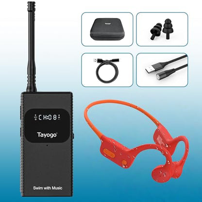 Swimming Headphones Bone Conduction Open Ear Swim with Your Stream APP | IPX8 Waterproof, Bluetooth 5.4, FM Radio, No Need to Download Music, Support Spotify, Waterproof Mic, Open-Ear Design - color: Red