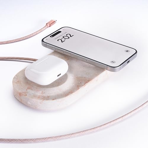 Einova Dual Classic Stone – Dual Wireless Charging Pad in Genuine Marble, Designed in Italy, Qi Certified, for Smartphones, Wireless Earbuds & More – Cream Marble - color: Cream marble – Dual Classic Stone
