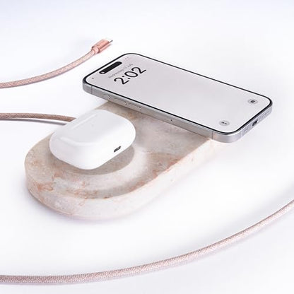 Einova Dual Classic Stone – Dual Wireless Charging Pad in Genuine Marble, Designed in Italy, Qi Certified, for Smartphones, Wireless Earbuds & More – Cream Marble - color: Cream marble – Dual Classic Stone