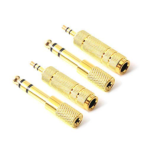 3.5mm 1/8 inch TRS Plug to 6.35mm 1/4 inch Jack and 3.5mm Female to 6.35 Male Plug Gold Plated Set Audio Stereo Adapter Converter for Headphone, Microphone (4 -Pack) - size: 6.35mm to 3.5mm Adapter Set (4-Pack)