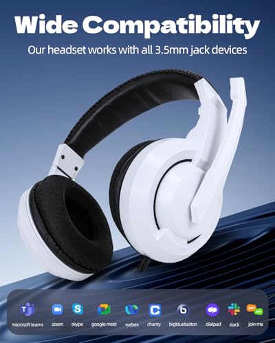L02 Wired Headset, 3.5mm Stereo Headphones with Noise Canceling Microphone & Volume Controls, On-Ear Computer Headset for School/Office/Online/Gaming (White) - color: White