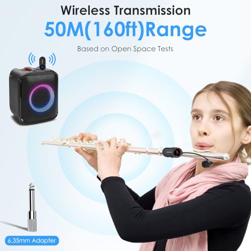 Lococo UHF Wireless Flute Microphone System: Wind Music Instruments Microphone Receiver and Transmitter, 160ft Range with Digital Screen, for Flute, Piccolo, Clarinet - color: Black2