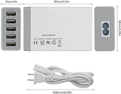 Pezin & Hulin 5 Port USB Wall Charger, 45W, Compatible with Tablet, Phone, Cell Devices - color: White