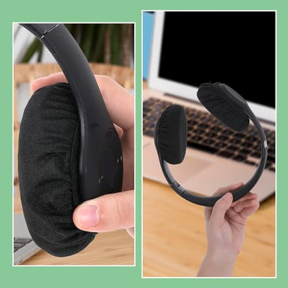 6pcs Fabric Headphone Ear Covers, Black Washable Ear Pad Covers Stretchable Earcup Cotton Nylon Headphone Protector Sweat Headset Cloth Fit 3.5" to 5.9(Large Size) - size: Large Size