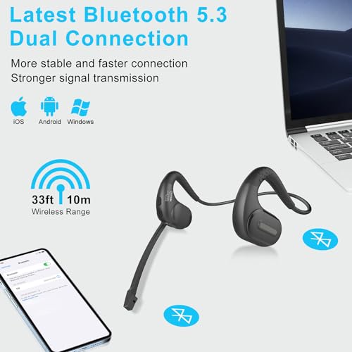 iDIGMALL Bluetooth Headset, Open Ear Headphones with Detachable Microphone | Multi-Point Wireless Headset with DSP Noise Canceling Mic for Phone PC Laptop Office Meeting Home Work, Comfort & Light, 12H