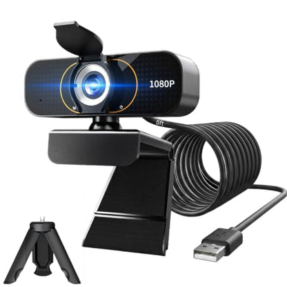 1080P Webcam for PC & Laptop with Microphone — Stay Connected | Plug and Play No Driver, Crystal Clear Video Auto Lighting, Privacy Physically Protected, Mount It Anywhere in Seconds - color: Black