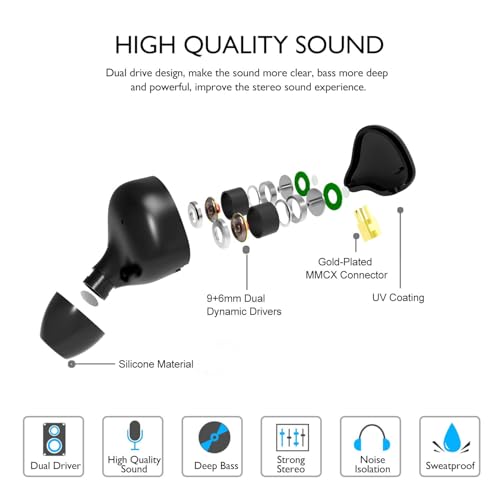 Dynamic Banlance in-Ear Earphone 2DD HiFi Headset in Ear Monitors Headphones Wired Earbuds IEM Earphones Gaming Earbuds（Wood Type-C Without mic）