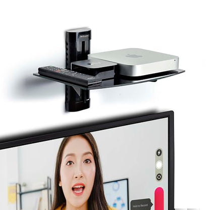 StarTech Floating Wall-Mounted AV Shelf, Tempered Glass Shelf | Adjustable Height Shelf For Under TV AV Equipment, 1B-WALL-MOUNT-SHELF - style: Single