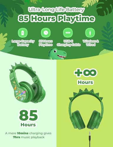 iClever BTH12 Kids Bluetooth Headphones 85H Playtime with LED Lights Travel - color: C-Green