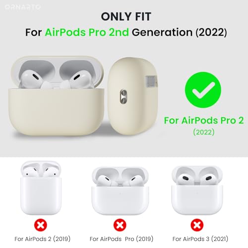 ORNARTO for AirPods Pro 2 Case, Hybrid Silicone, Starlight | Hybrid Silicone Rubber, Front LED Visible, Wireless Charging, Skin-Friendly Soft Touch, Anti-Scratch, Detachable Lanyard - color: Starlight