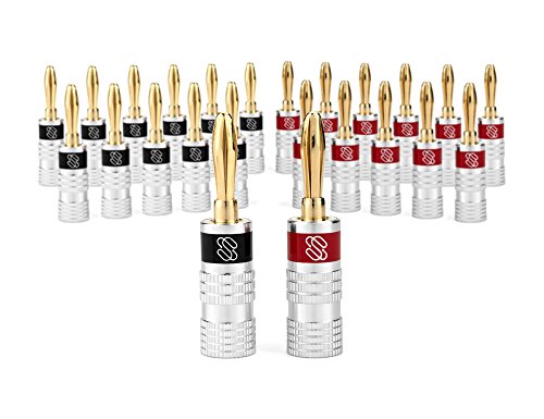 Sewell Silverback Banana Plugs, 24k Gold Dual Screw Lock Speaker Connector, 12 Pairs - size: 12 Pair (24 plugs)