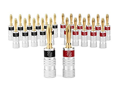 Sewell Silverback Banana Plugs, 24k Gold Dual Screw Lock Speaker Connector, 12 Pairs - size: 12 Pair (24 plugs)