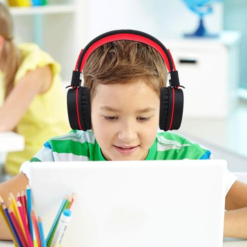ELECDER i37 Kids Headphones for School Children Girls Boys Teens, Red | Foldable Adjustable Lightweight, 3.5mm Audio Jack On Ear Headphones for Smartphones Chromebook Computer PC Tablets Travel - color: Red