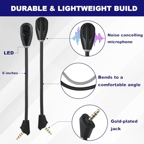 Replacement Mic Compatible with HyperX Cloud Alpha Wireless Gaming Headset – Detachable Noise-Canceling Boom Microphone with LED Mute Indicator Light