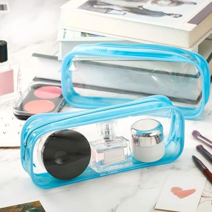 Tatuo 4 Pieces Clear PVC Bags Big Capacity Zipper Pencil Pouch Case Travel Luggage Makeup Cosmetic Bag(Sky Blue) - color: Sky Blue