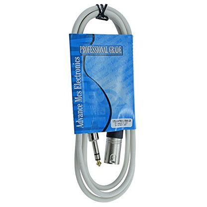 1/4" TRS to 3 Pin XLR Male Pro Audio Patch Cable Balanced and Shielded (6 Foot Feet ft Long, White) - color: White, size: 6 ft long