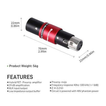 StudioMan DPM1 XLR Dynamic Microphones Preamp, 29dB Gain & Low-Noise Signal Boost, Plug-and-Play Metal Adapter,48V Phantom Power Required（not Included,Only for Dynamic Mics-for Studio/Stage