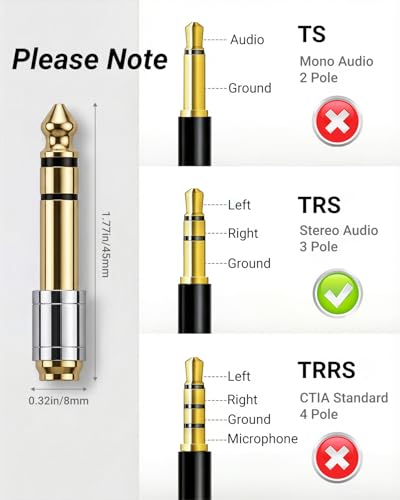 6.35mm(1/4 Inch) Male to 3.5mm(1/8 Inch) Female Headphone Adapter | 24K Gold-Plated Audio Jack Converter for Electric Piano and Drums, Amp, Guitar, Mixing Console, Aux Cable - 4 Pack - color: 4 Normal Shank