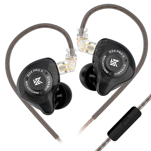 KZ EDX Pro X in Ear Monitor Headphones, HiFi Stereo IEM, Dynamic Driver Earphones with Detachable Cable, Deep Bass Noise Isolating Earbuds for Singers Musicians Drummers Audiophile (MIC, Black) - color: Black, style: MIC