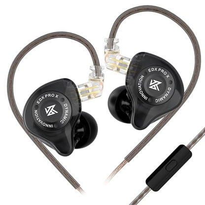 KZ EDX Pro X in Ear Monitor Headphones, HiFi Stereo IEM, Dynamic Driver Earphones with Detachable Cable, Deep Bass Noise Isolating Earbuds for Singers Musicians Drummers Audiophile (MIC, Black) - color: Black, style: MIC
