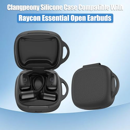 Silicone Case for Raycon Essential Open Earbuds [Black], with Carabiner All-Round Protection Scratch-Resistant Washable Soft Skin Wireless Open Ear Headphones Cover Ultra-Lightweight Cover - color: Black