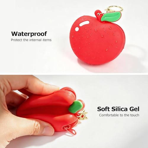 【Woyinger】 Fruit Shaped Silicone Earbud Case for AirPods, Tech Organizer Pouch with Keychain & Wrist Strap, Mini Cable Coin Wired/Wireless Earphone Holder, Red - color: A2-Apple