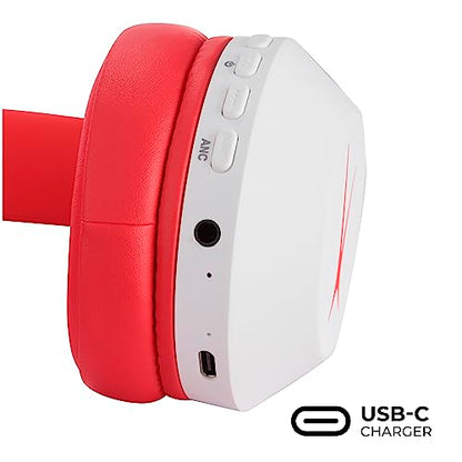 Altec Lansing Kid Safe Noise Cancelling Wireless Headphones 15H Battery, 85dB Volume Limit, Foldable Design Powerful Sound, Active Noise Cancellation Perfect for Kids Ages 7+ - color: Whiteout Classic Red