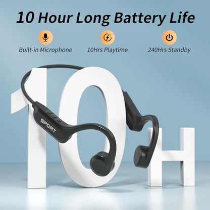 CXK Bone Conduction Headphones, Open Ear Headphones Bluetooth 6.0 with Mic | Balanced Audio, 10H Playtime, IPX6 Waterproof, Secure Fit Bone Conduction Earbuds for Workouts - color: Black