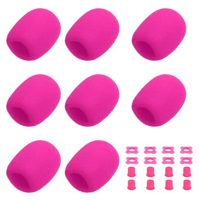 MECCANIXITY 8 Set Microphone Cover Foam Mic Cover, with 1.34" Mic Protection Silicone Ring and Anti Rolling Bottom Sleeve Holder for Karaoke DJ Concert Theater, Rose - color: Rose, size: 1.34"
