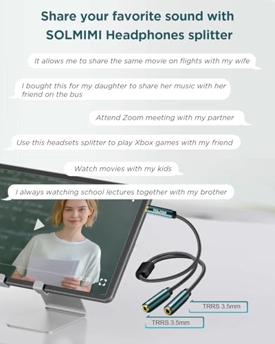 Headphone Splitter (4 Feet) 3.5mm TRRS Male to Two TRRS Female Adapter Compatible with 2 Audio and Microphone Headsets to PC, Laptop, Android, Windows, Smartphones - size: 4 Feet
