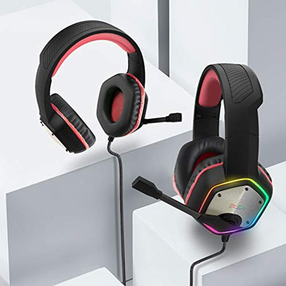 EKSA E1000 Gaming Headset, Computer Headphones with Noise Canceling Mic & RGB Light, 7.1 Surround Sound, Compatible with PC, PS4 PS5 Console, Laptop (Red) - color: Red