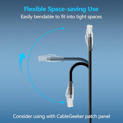 CableGeeker Cat 6A Slim Ethernet Patch Cables, 0.5 ft, 24-Pack, Black | 28AWG Pure Copper, 10Gbps/550MHz, Snagless Gold-Plated RJ45, Ultra-Thin Flexible Design for Switches, Patch Panels, and Racks - color: Black-Slim, size: 0.5ft, style: 24 Pack
