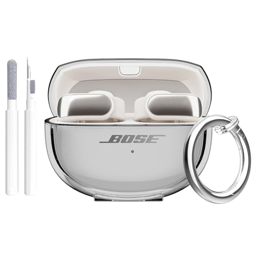 Aircawin for Bose Ultra Open Earbuds Case Clear 2024,Full Protective Shockproof Soft Transparent TPU Cover for Bose Open Ear Wireless Earbud Headphone Accessories with Carabiner and Cleaning Pen-Black - color: Clear Black