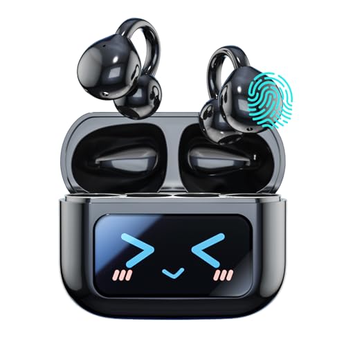 Open Clip Ear Earbuds, Wireless Clip On Headphones with Bluetooth 5.4 LCD Touch Screeen, Lightweight Design Open Ear Buds,IP7 Waterproof Sport Earphones for Running Workout