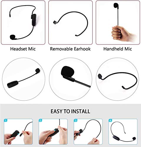 Wireless Microphone Headset,Rechargable UHF Transmitter & Receiver Microphones System,2 in 1 Mic for Voice Amplifier,Pa System,Stage Speaker,Singing,Speaking,-Not Suitable for iphone & Smartphones